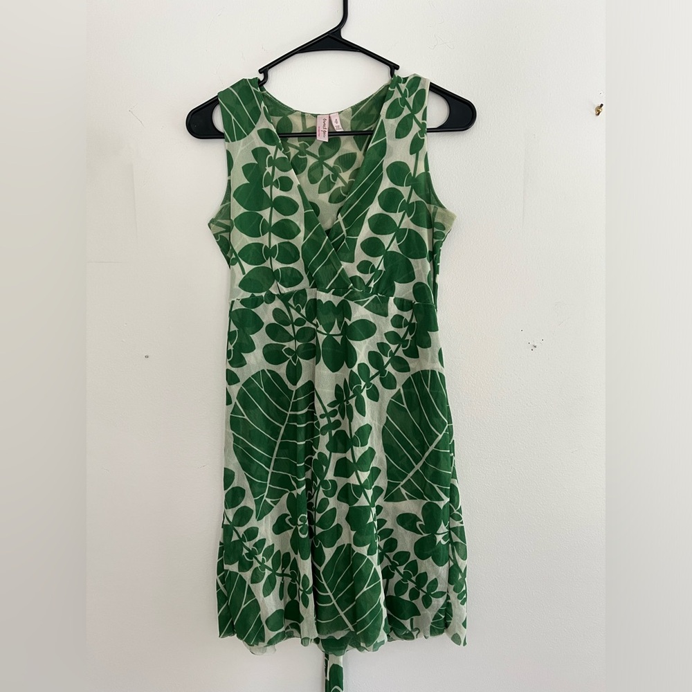 Vintage sweat pea green and white floral mesh sheer cover up dress